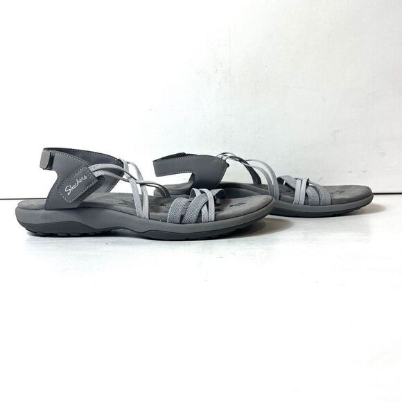 Skechers Memory Foam Womens 10 Gray Strappy Sandals Slip On Sling Back Flat Open - Picture 4 of 11